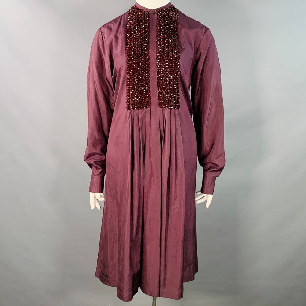 DRIES VAN NOTEN Size 10 Purple Silk Beaded A-Line Tunic Dress